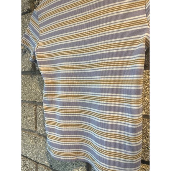 Full Tilt Essentials Womens Striped Lavender & Mustard Ribbed Short Sleeve Tee M - Picture 7 of 7
